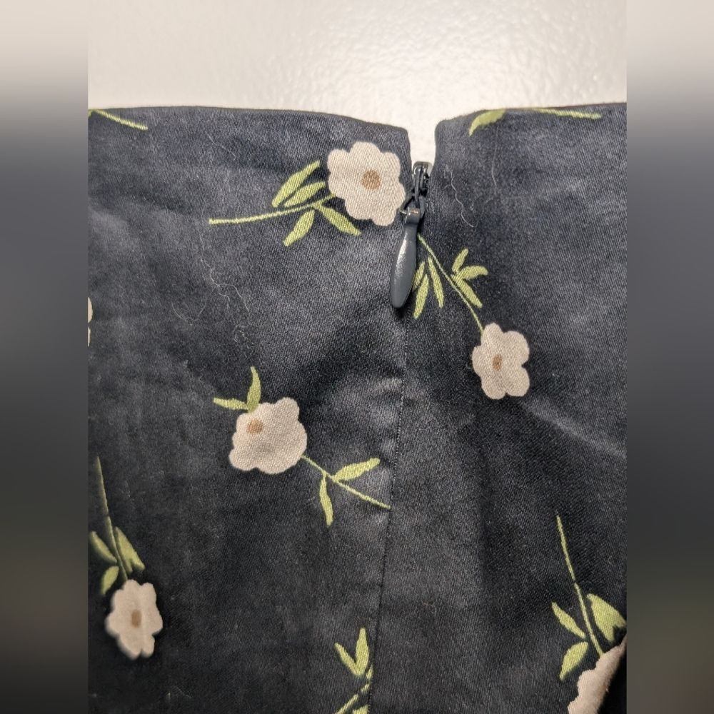 Ann Taylor Factory Black Floral Midi Dress Cotton Size 16 Poetcore Modern Craft - Picture 6 of 10